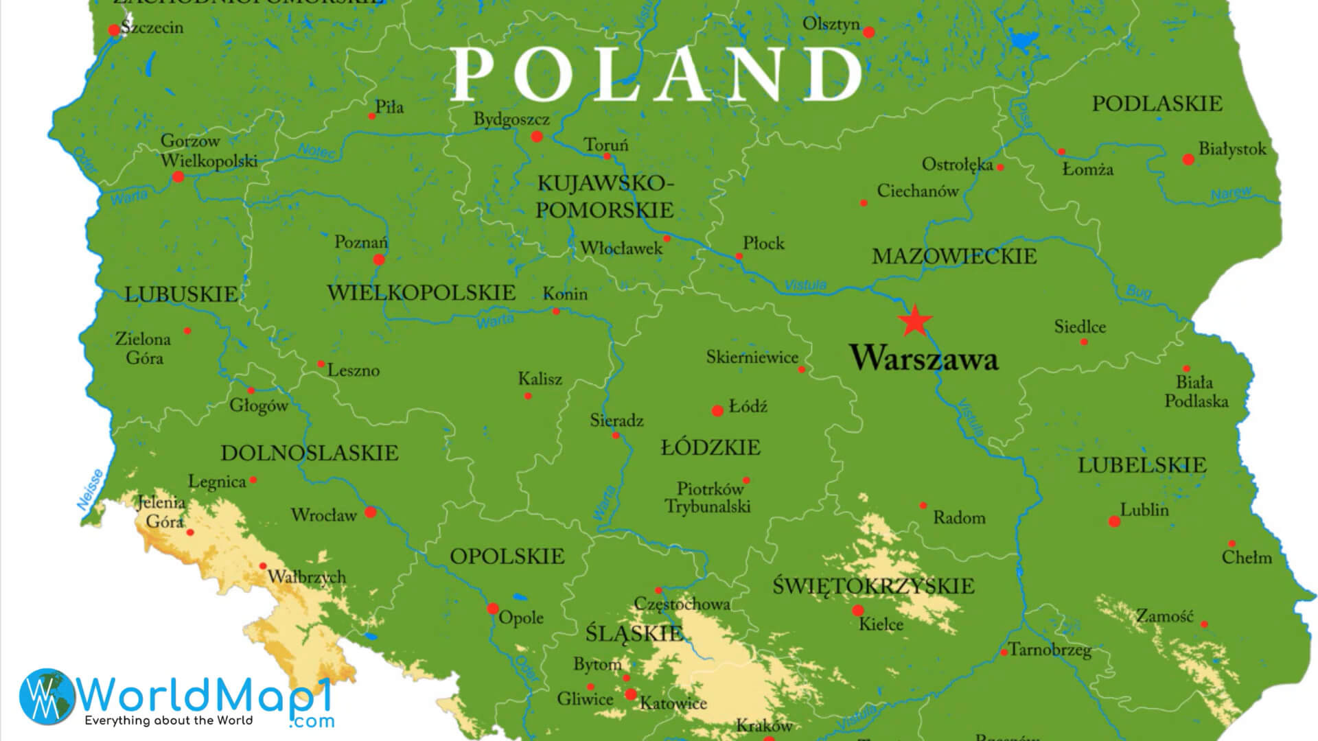 Carte détaillée de la Pologne